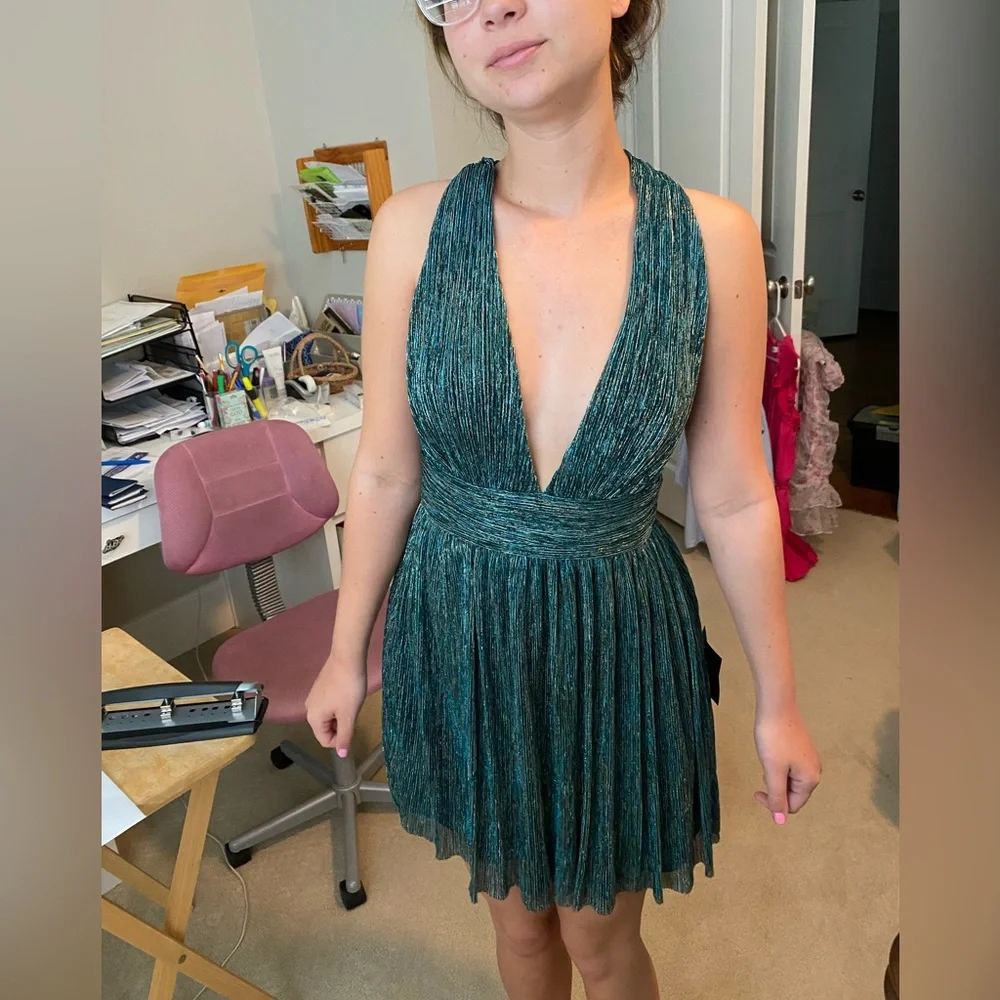 Lulus Ailey Gold & Teal Dress - Picture 3 of 3